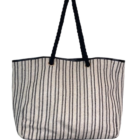 Lancôme Tote Bag Woven Striped Oversized Unstructured - Picture 1 of 16